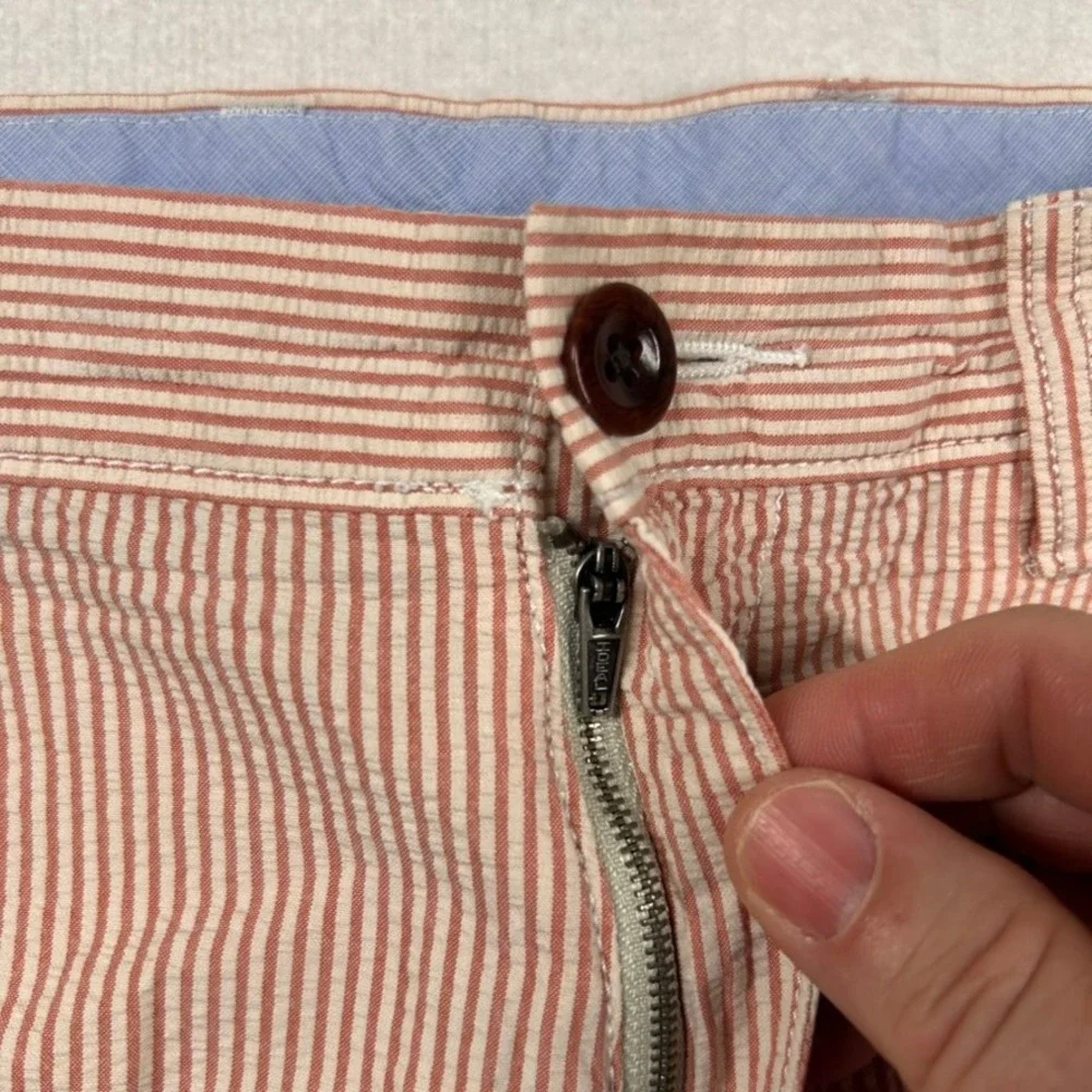 J.Crew Shorts Mens 34 Seersucker Striped Embroidered Swordfish Orange Tan Preppy